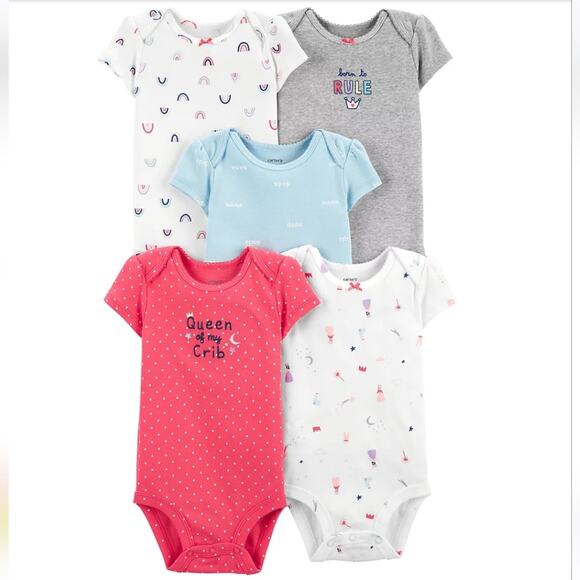 Carter's Baby Girl 5 Pack Princess Original Bodysuits Size 6 Months NWT - Picture 1 of 10